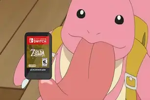 Collector's Guide: Tips to Spot Fake Nintendo Switch Games & Counterfeit Cartridges Lickitung holding a Nintendo Switch Zelda cartridge, referencing the taste test method used to spot fake game cartridges.